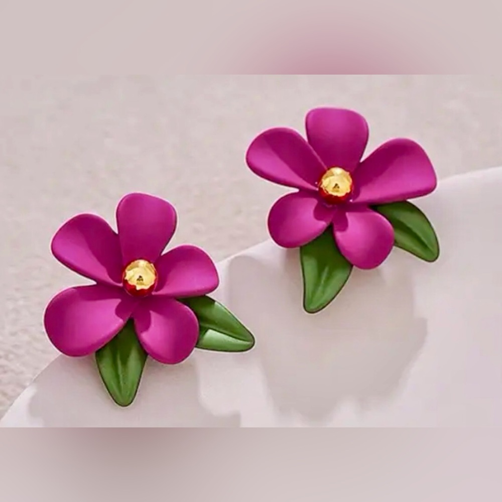 TROPICAL FLOWER EARRINGS BRUSHED MATTE ENAMEL